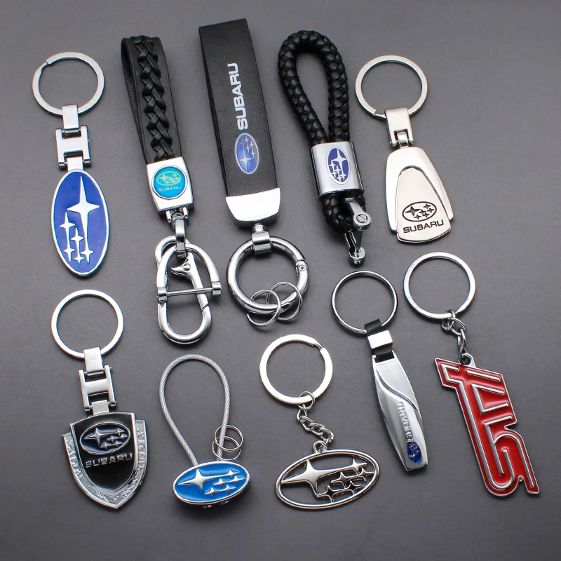 

3D Metal Leather Car Emblem Badge Keychain Key Rings For Subaru Legacy Forester Impreza Outback XV STI WRX Key Chain Accessories