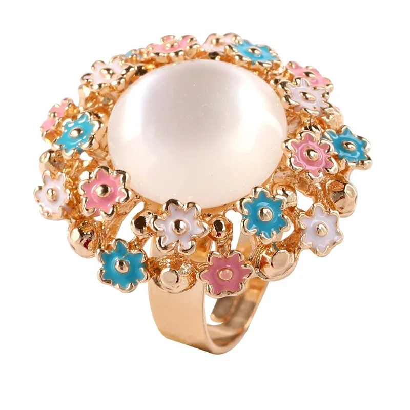 

Exaggerated Colorful Enameling Flower Chunky Hollow Big Adjustable Rings for Women Girls Gold Color Finger Ring Fashion Jewelry