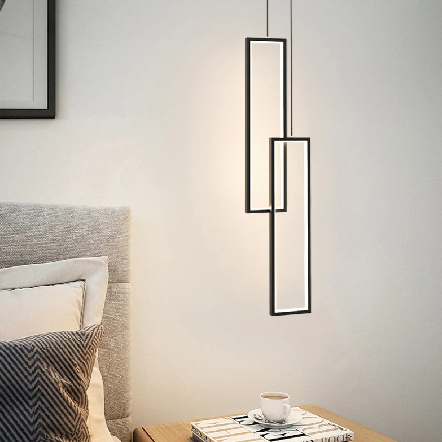 

Modern Restaurant Lights Kitchen Bar Office Living Room Creative LED Black Hanging Lamp Bedroom Bedside Staircase Pendant Lights