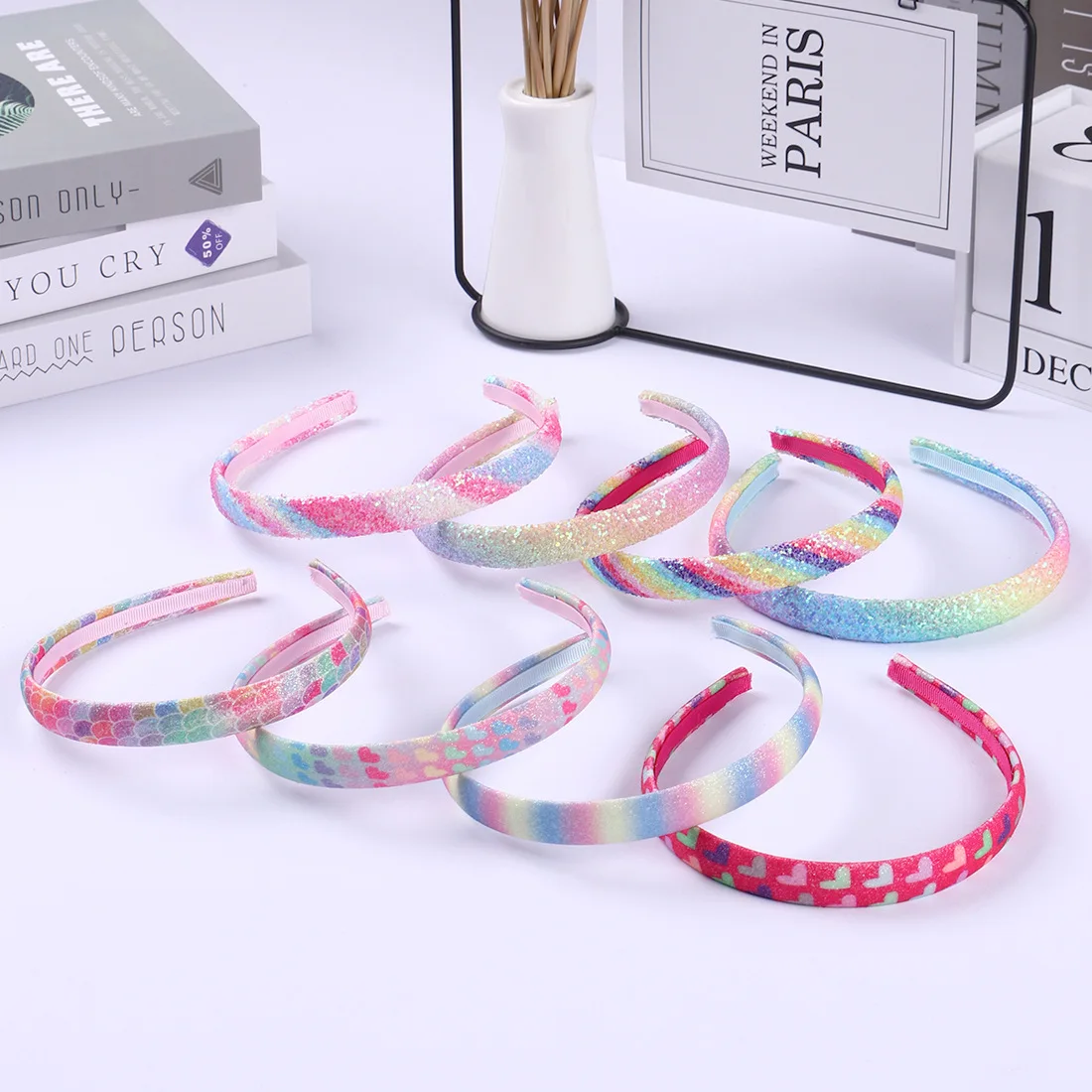 

Colorful Love Star Glitter sequin headband Gradient Rainbow Color Mermaid Headband Children's Party Hair Accessories