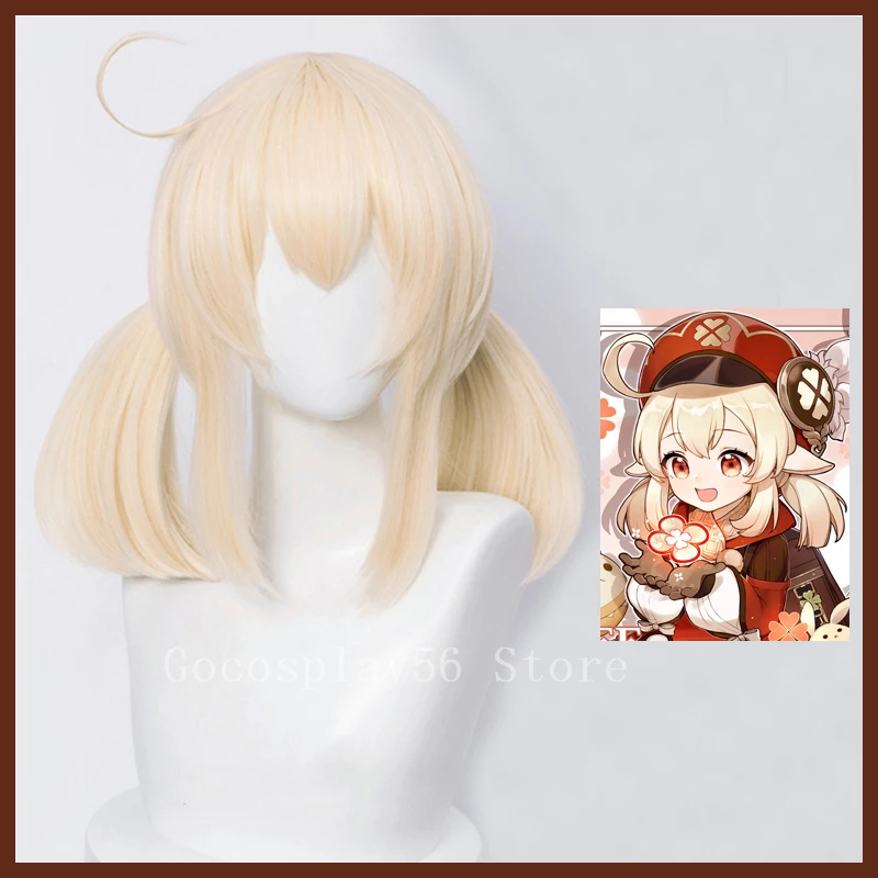 

Genshin Impact Klee Wig Cosplay Pale Blonde Straight Twin Ponytails Golden Thick Heat Resistant Hair Adult Halloween Role Play