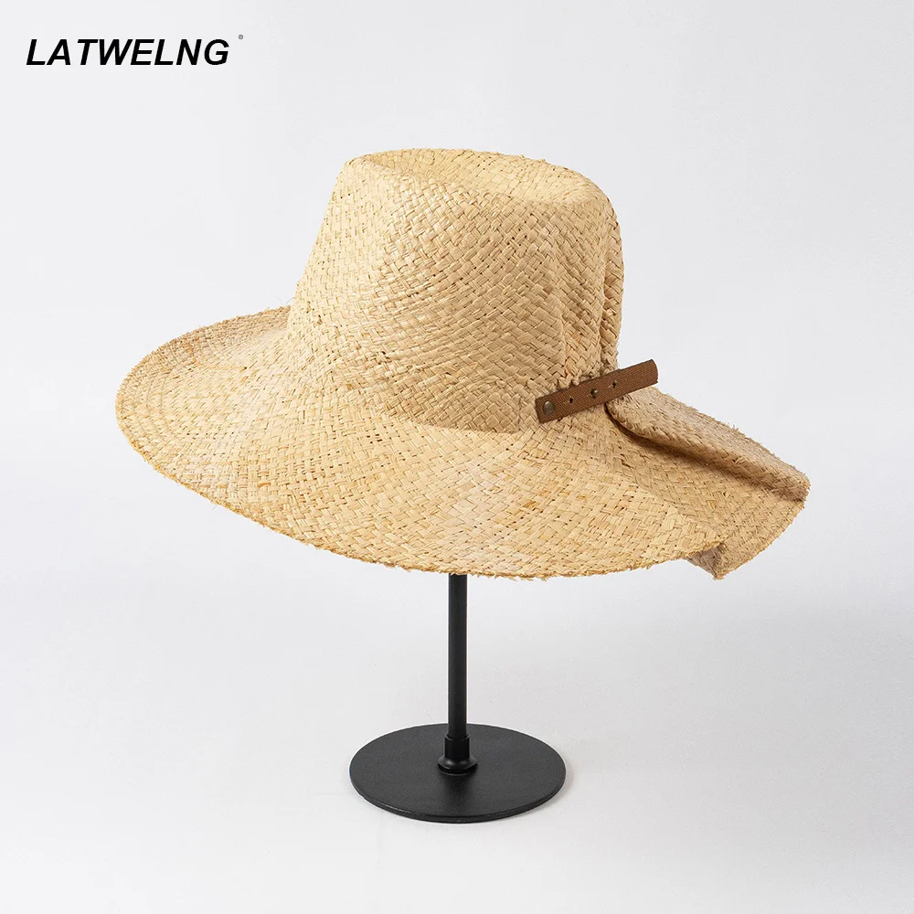 

2023 Fashion Dovetail Pleated Sun Hats For Women Luxury Double Layer Raffia Beach Hats Ladies Shade Summer Straw Hats