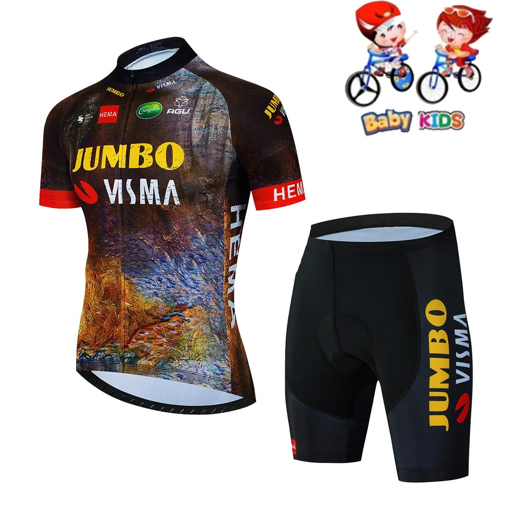 

2022 летний детский комплект из джерси и футболки Jumbo Visma TDF для езды на велосипеде, Словения, Бельгия, одежда для езды на велосипеде для мальчик...