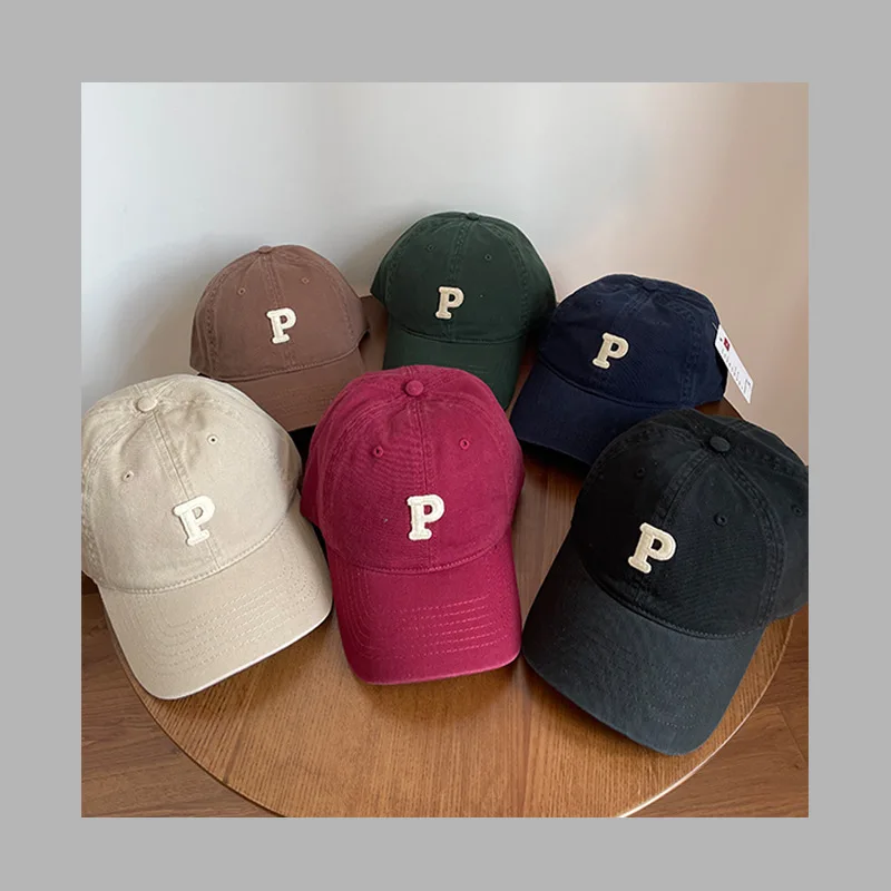 

2022 letter embroidered P baseball cap men's autumn and winter cotton adjustable back button cap casual hat hip-hop women's hat
