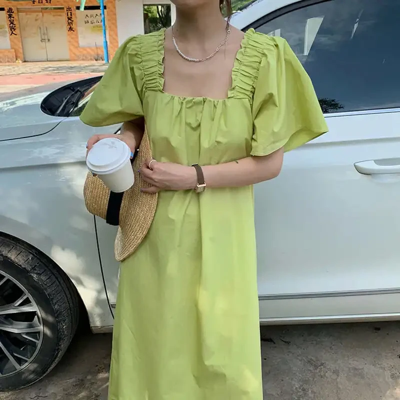 Модное платье для беременных свободное летнее с квадратным вырезом ретро