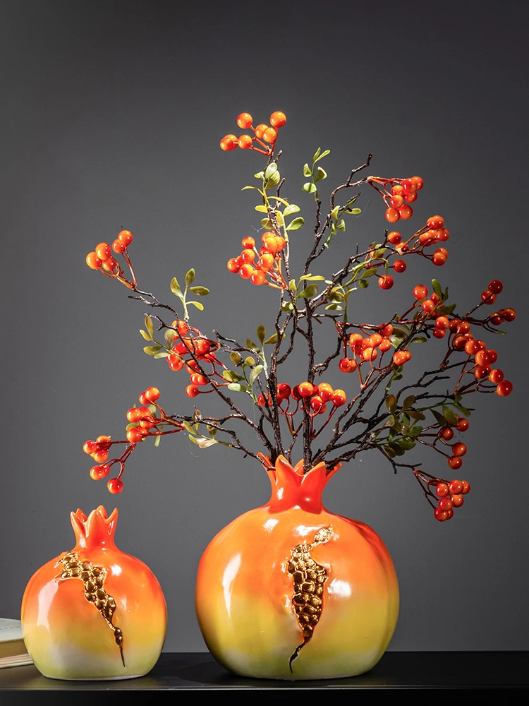 

New Style Simulation Pomegranate Fruit Ceramic Flower Vase Retro Dried Flower Decorations Tabletop Flower Arrangement Decor