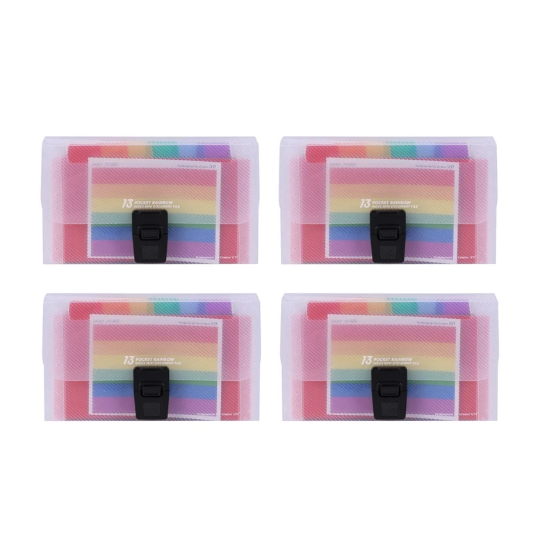 

4 Pack Mini Document File A6 7.1 X 4.45 X 1.1 Inch Rainbow Expanding Folder 13 Pocket File Organizer 12 Labels Index