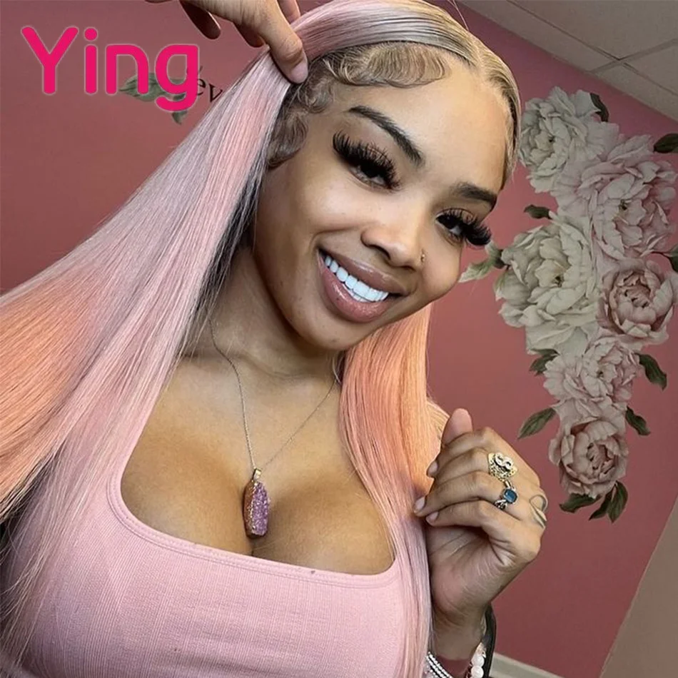 Ying Omber Light Pink Colored Human Hair Wigs for Women Transparent Lace Wigs 28 30 Inch Peruvain Bone Straight 613 Blonde 180%