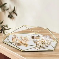 european glass metal kitchen storage tray gold oval dotted fruit plate freezing tray mirror jewelry display rotary candy decor