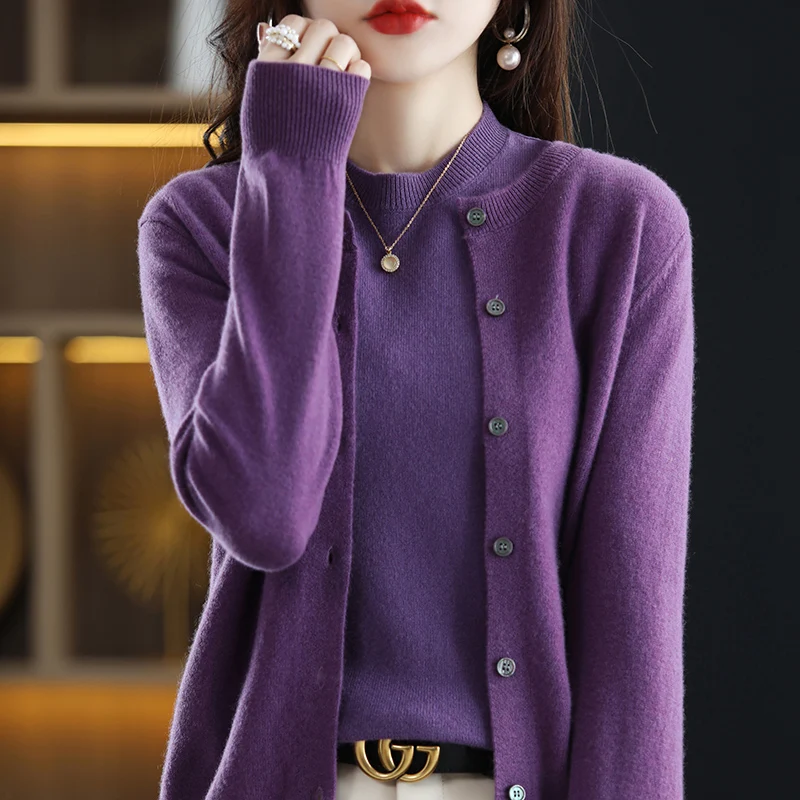 Spring and Autumn Round Neck Cashmere Cardigan Suit Wool Knitted Sweater Women's Two-Piece Half Turtleneck Slim Sleeveless Vest