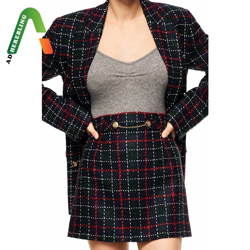 Женский костюм-двойка в клетку Adherebling деловой костюм с двубортным блейзером и