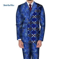 custom mens african clothing bazin riche patchwork blazer and pants suits cotton 2 pieces pants sets party wedding wyn1176