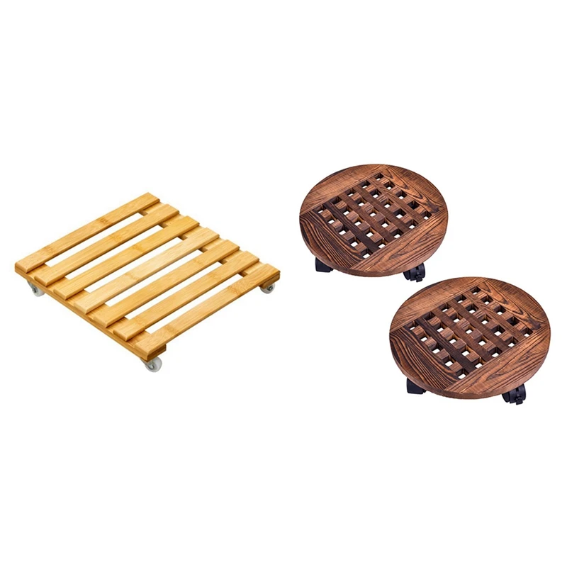 

1 Pcs Bamboo Plant Stand with Wheels & 2 PCS 12 Inch Rolling Wooden Planter Caddy Potted Plant Stand CNIM Hot