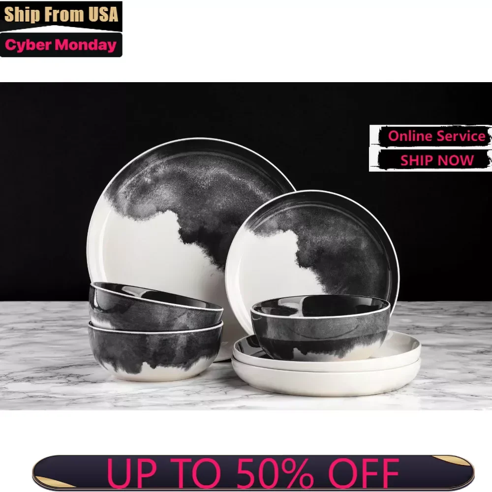 

Tableware Set Dinnerware Grey Drip Stoneware,12 Piece Set