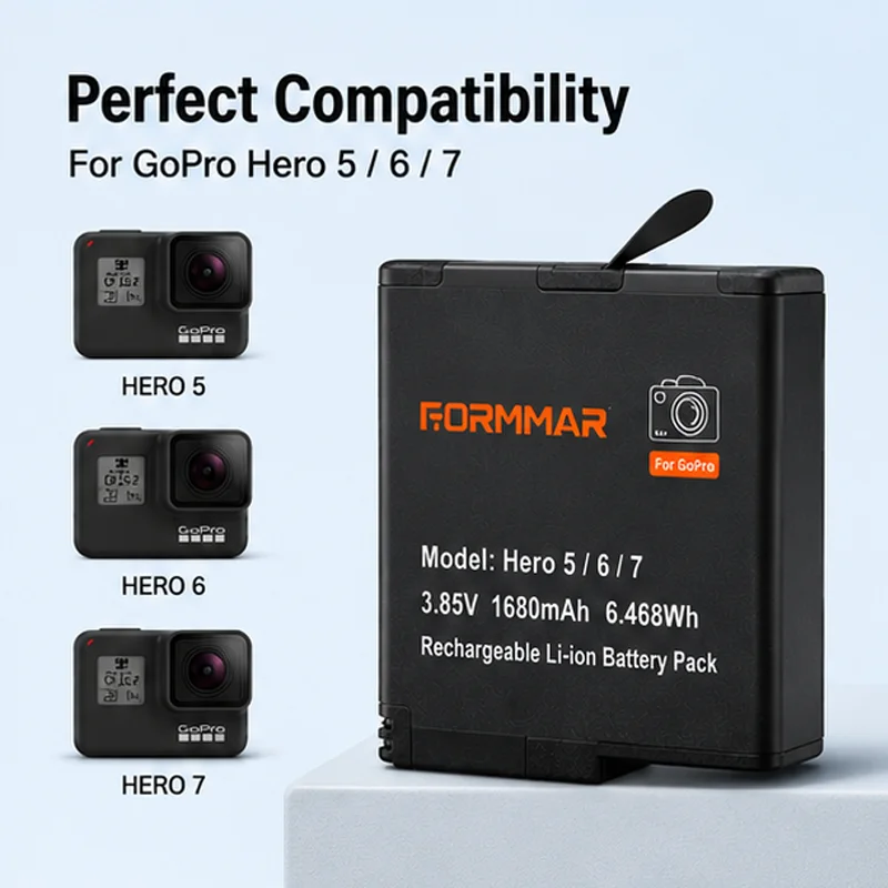 Фото Аккумулятор HORMMAR 1680 мАч для GoPro Hero 5 6 7 Black AHDBT-501 3.85V, перезаряжаемый литий-ионный аккумулятор для экшн-камер №3
