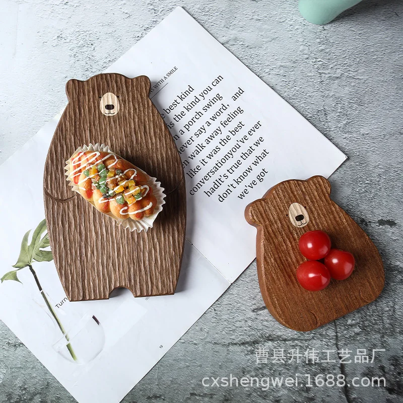 

Bear Wooden Tray Japanese Style Creative Plate Nordic wind Bread coffee Breakfast storage organize Household black walnut plate