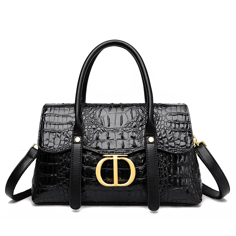 Crocodile Pattern Leather Women's Handbags Fashion Shoulder Crossbody Bag Portable Versatile 2023 New Mom Boston Pillow Bags