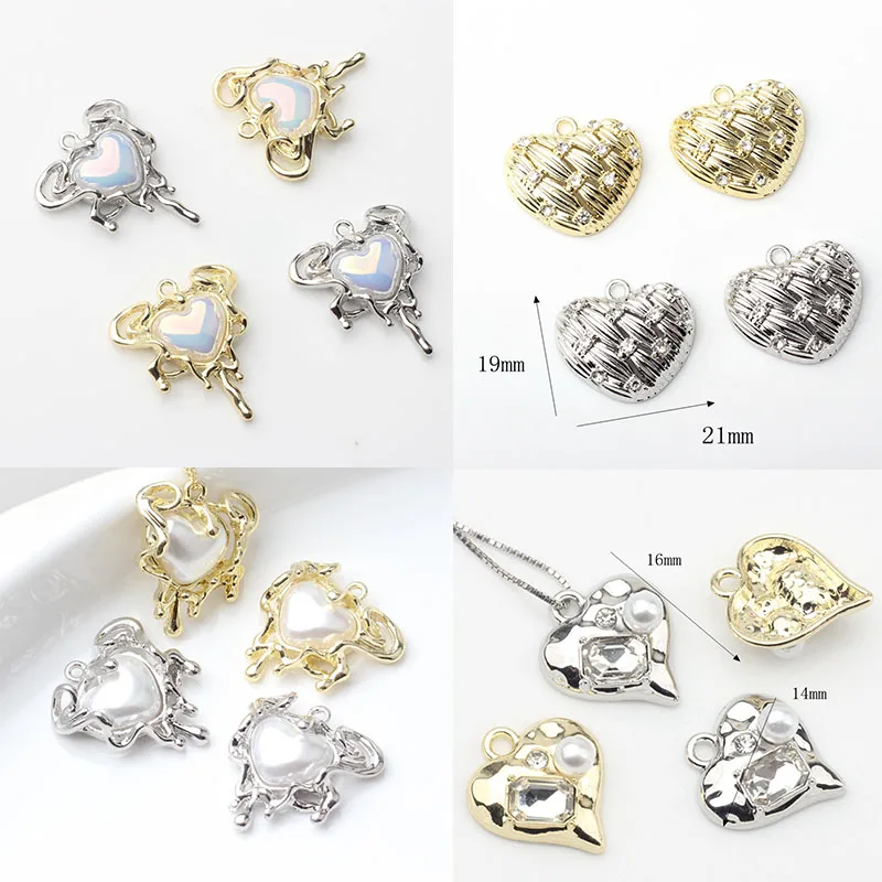 

10PCS Korea edition zinc alloy heart inlaid imitation pearl hand-made pendant accessories DIY earrings necklace material