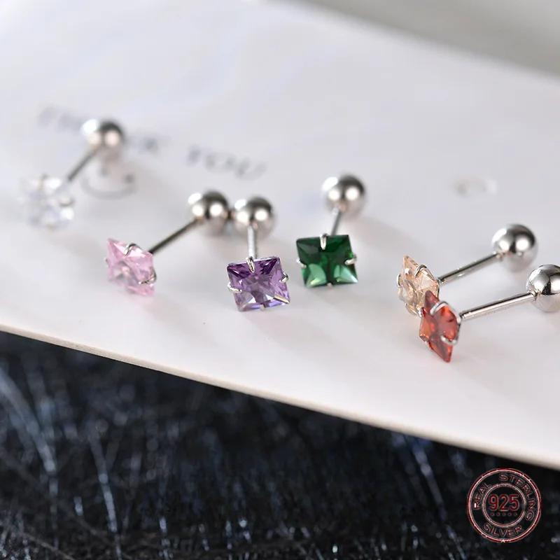 

925 Sterling Silver Geometric Square Stud Earrings Chic 2023 Sparkling Zircon Earring Anniversary Party Piercing Jewelry Gift