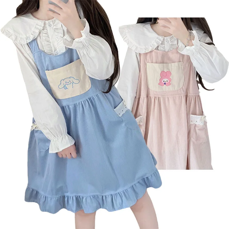 

Kawaii My Melody Cinnamoroll Corduroy Suspender Skirt Spring Women Sanrioed Anime Cute Girly Heart Loose Skirt The New