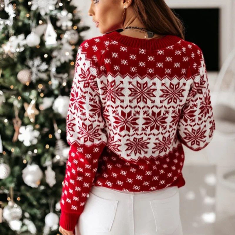 Женский вязаный пуловер с принтом Санта-Клауса