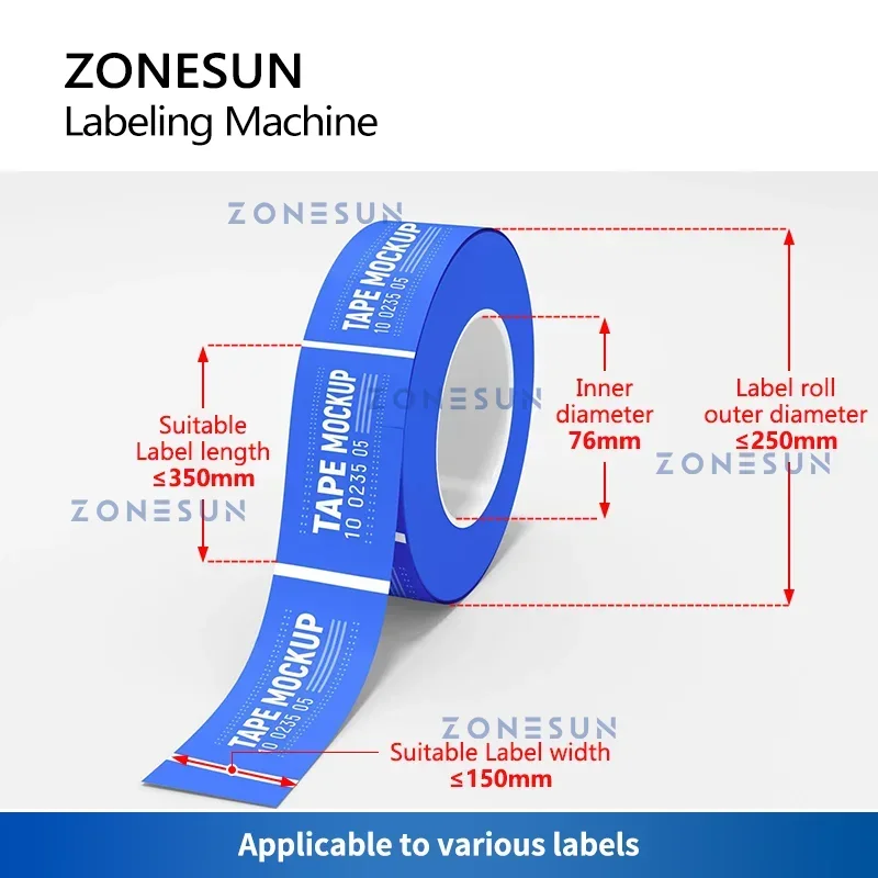 Фото ZONESUN ZS-TB101 Настольная этикетировочная машина для круглых бутылок, вода, напитки, косметические товары №2