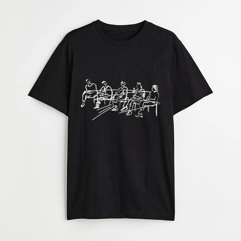 

Summer MenT-shirt WithFive Person Line Printing Casual Short Sleeved Aesthetic Black Pure Cotton Gothic Clothing Fashion T-shirt