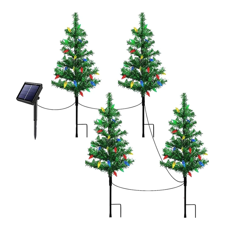 

4-Pack Solar Small Christmas Tree Lights Lantern Mini Xmas Tree With Lights For Outside Pathway Porch Yard Decorations Durable