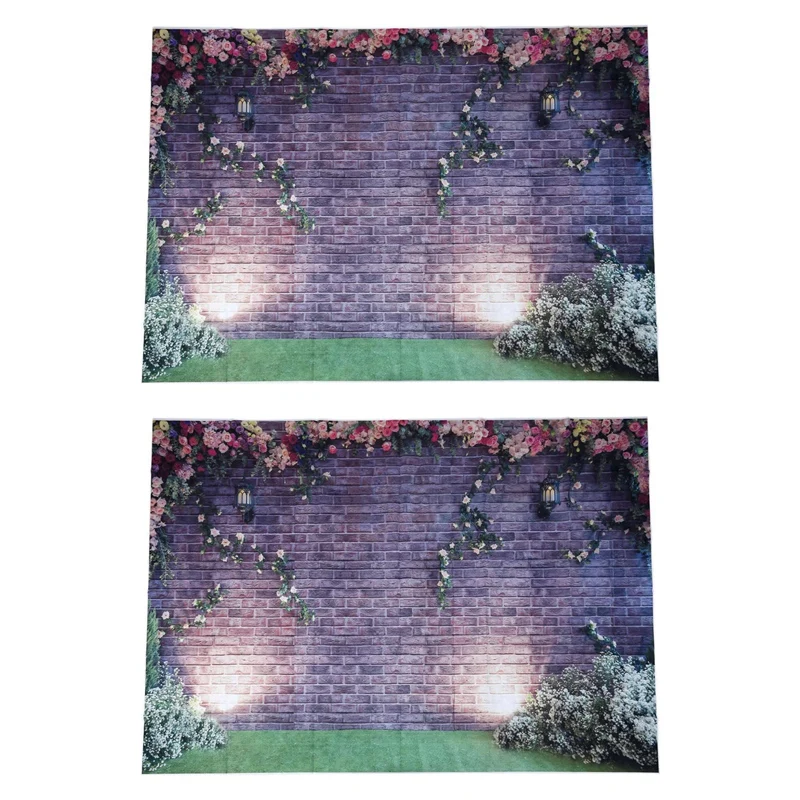 

MOOL 2Pcs 7X5ft Flowers Wall Photography Backdrops Brick Backdrop Spring Stuido Background