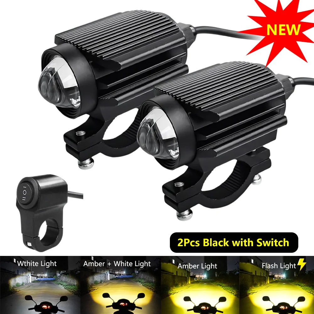 

Дополнительные мотоциклетные прожекторы, фары, 12-80 В, лампы, линзы, двухцветные для электрических мотоциклов, противотуманные фары, Автомобильные фары