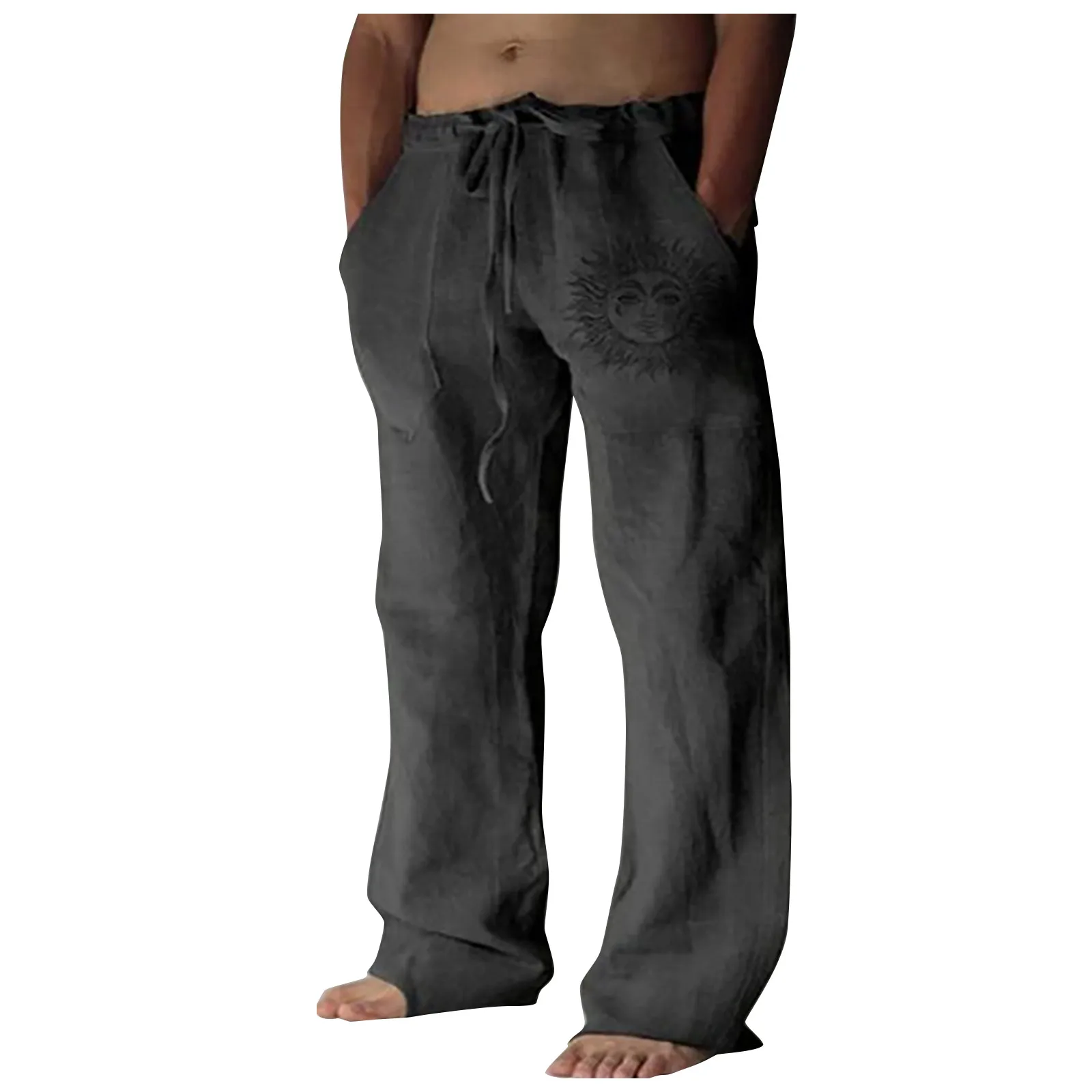 

Штаны мужские быстросохнущие, Модные Повседневные базовые свободные дышащие хлопково-льняные штаны, брюки с шнурком для пола и швабры, для дома и улицы