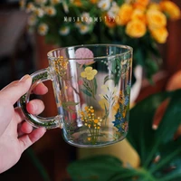 mushrooms 9527 korean style cute cartoon glass cup shiny with diamonds high temperature resistant large capacity couple cup