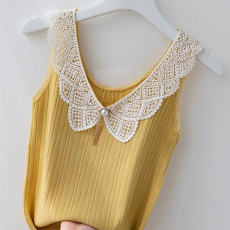 

Ice Silk Lady Vest Women V Neck Fashionable Lace Sexy Back Sleeveless T-shirt Bottoming Shirt Top Korean Fashion Clothing