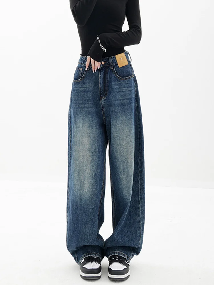 

Women 2000s Aesthetic Baggy Stacked Jeans Denim Wide Leg Pants Long Trousers Grunge Cyber Kpop Streetwear Basic Vintage Female