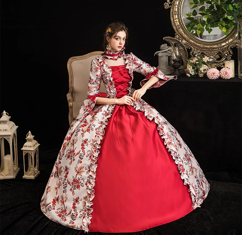 

Customizable Deluxe Renaissance Dress European Court Medieval Victorian Costume Dress Women Cosplay Vintage Gown Red Long Dress