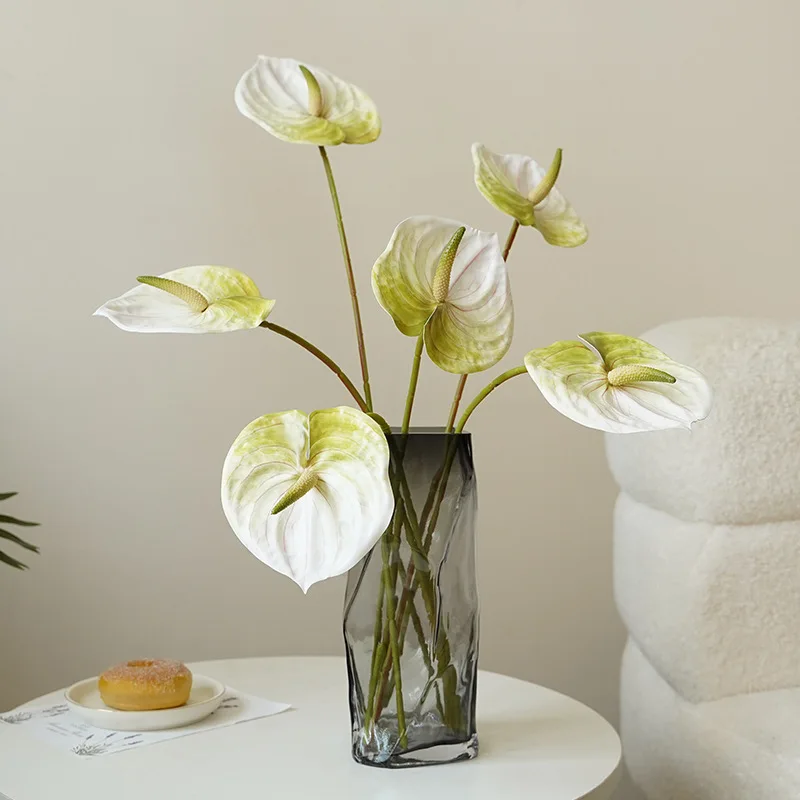 

Реалистичные искусственные цветы Anthurium с 3d-печатью для домашнего декора, зеленое растение в горшке, Цветочная композиция для свадебной вечеринки, 10 шт.