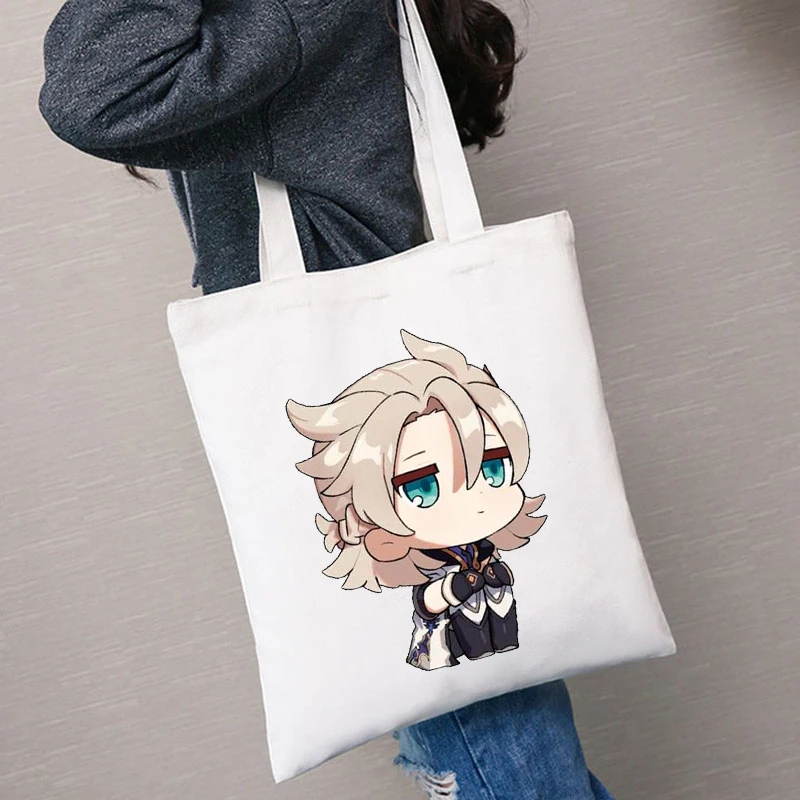 

Genshin Impact Albedo Women shopping bag eco canvas Bag Large grocery shopper Bag reusable College Shoulder Bag female Handbag
