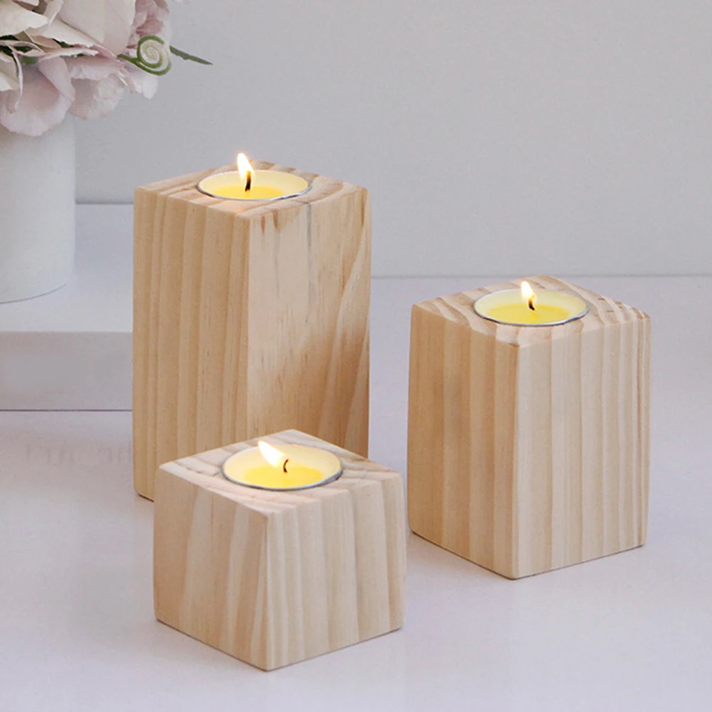 

3pcs Wooden Candlestick Square Candle Holder Table Desktop Decoration DIY Rustic Wedding Christmas Party Decorations 2022 New