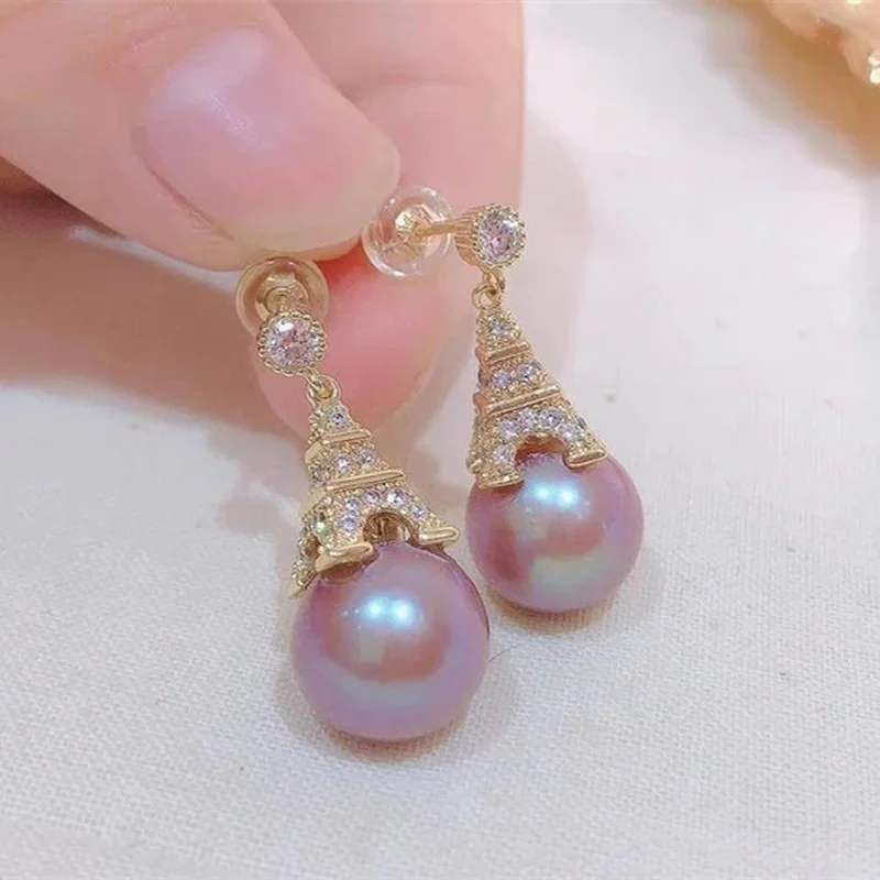 

Fashion Purple Imitation Pearl Drop Earrings Inlaid Rhinestones Exquisite Charming Wedding Jewelry For Women