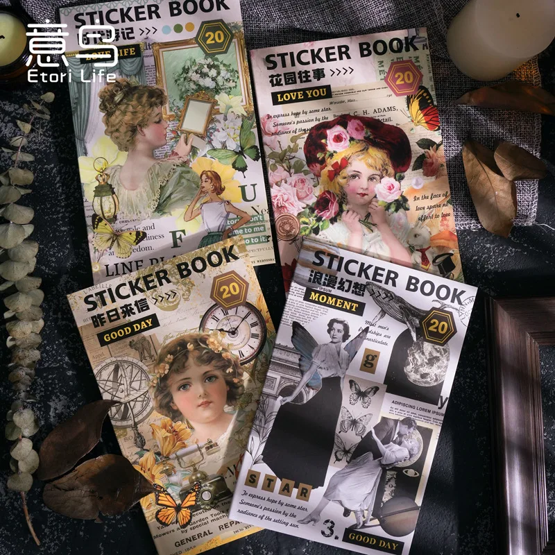 

Etori Life Classical Style Garden Girl Sticker Book Handmade DIY Creative Stationery Decorative Stickers