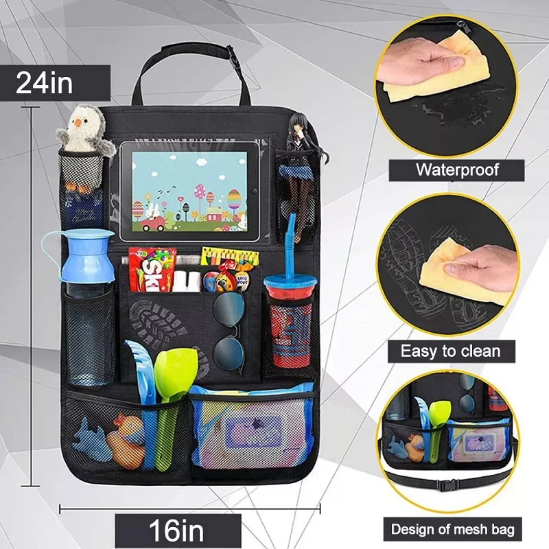 

Car accessories Car Backseat Organizer with Touch Screen Tablet Holder + 9 Storage Pockets Kick Mats Car Seat Back Protectors fo