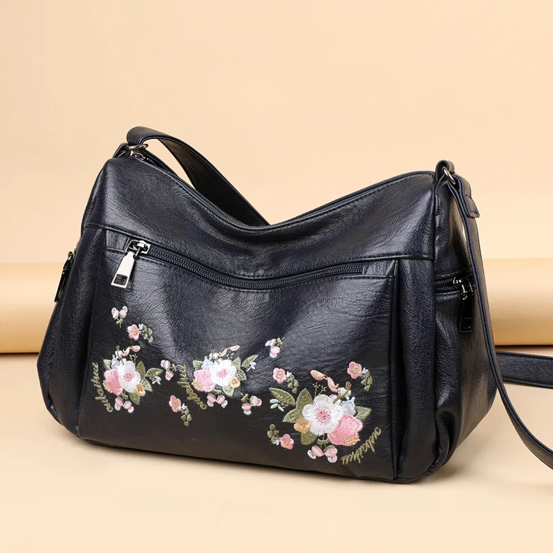 Vintage Women Soft PU Leather Messenge Crossbody Large Capacity Tote Bags Multi Pocket Shoulder Bag 2022 Female Retro Handbag