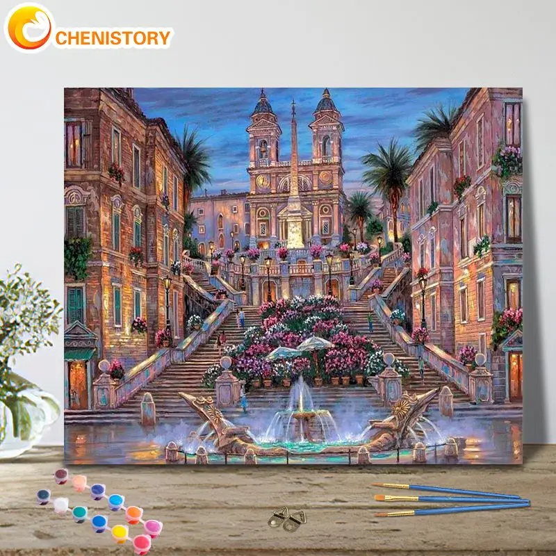 

CHENISTORY Painting By Numbers Castle Scenery Handpainted Kits Drawing Canvas Pictures By Numbers City Landscape Home Decor