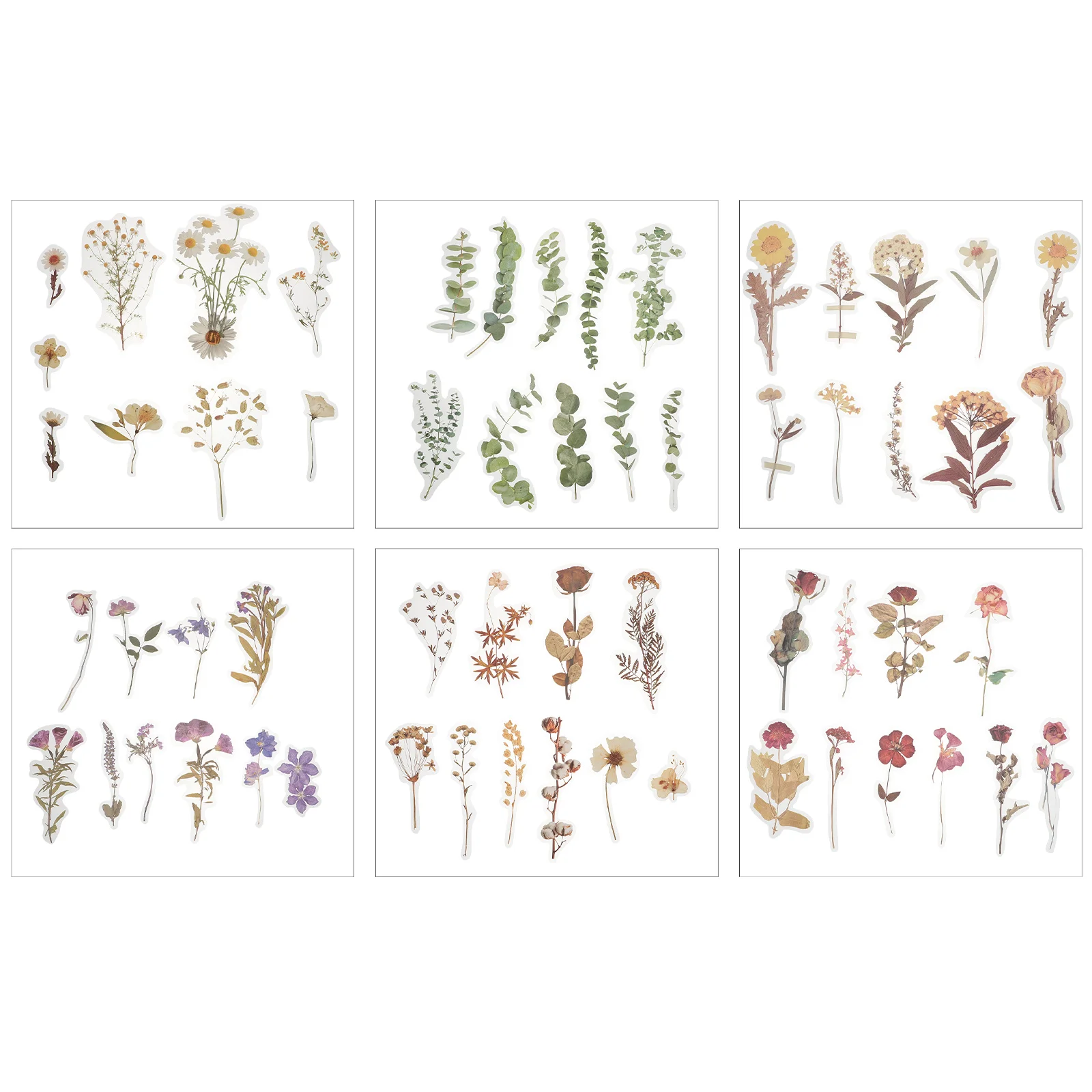 

6 Bags of PET Transparent Flower Stickers for Scrapbooking Planner Journaling Wrapping