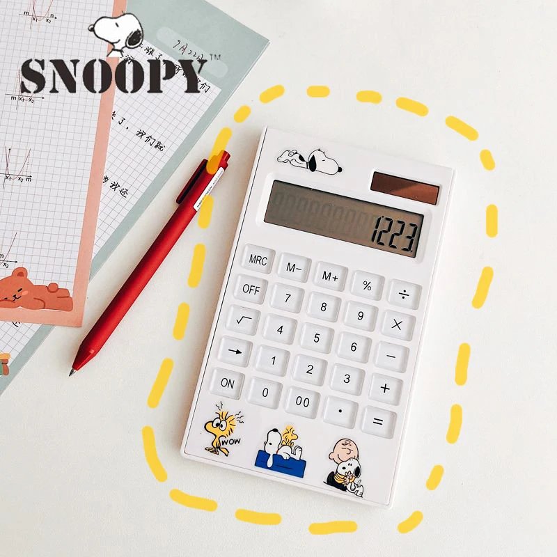 

Snoopy Solar Calculators Anime Kawaii Cartoon Cute 12-Digit Counter Desktop Office Student Calculation Tools Toys Girls Gifts