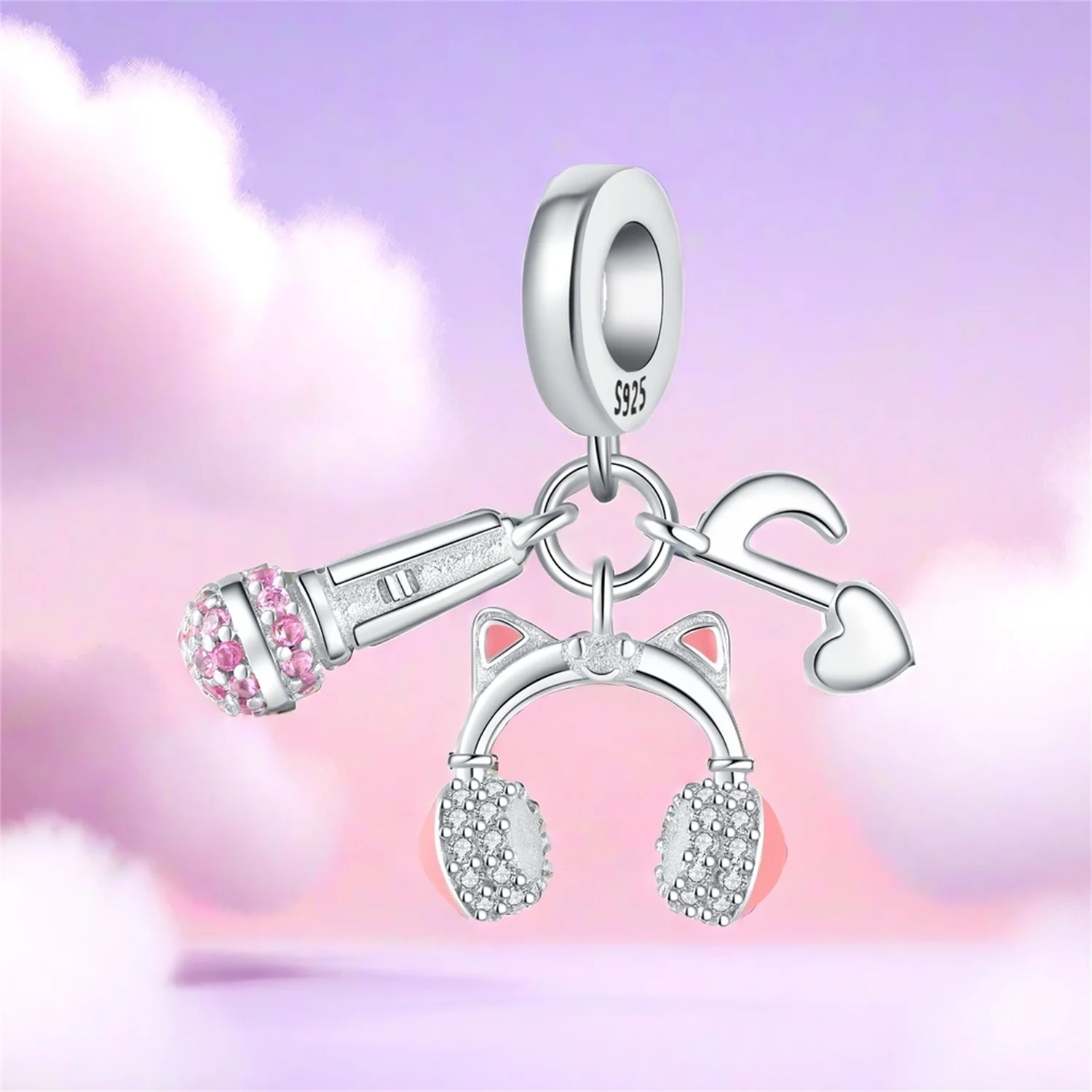 CYCUFF стерлингового серебра 925 пробы розовый кулон милый кот гарнитура микрофон