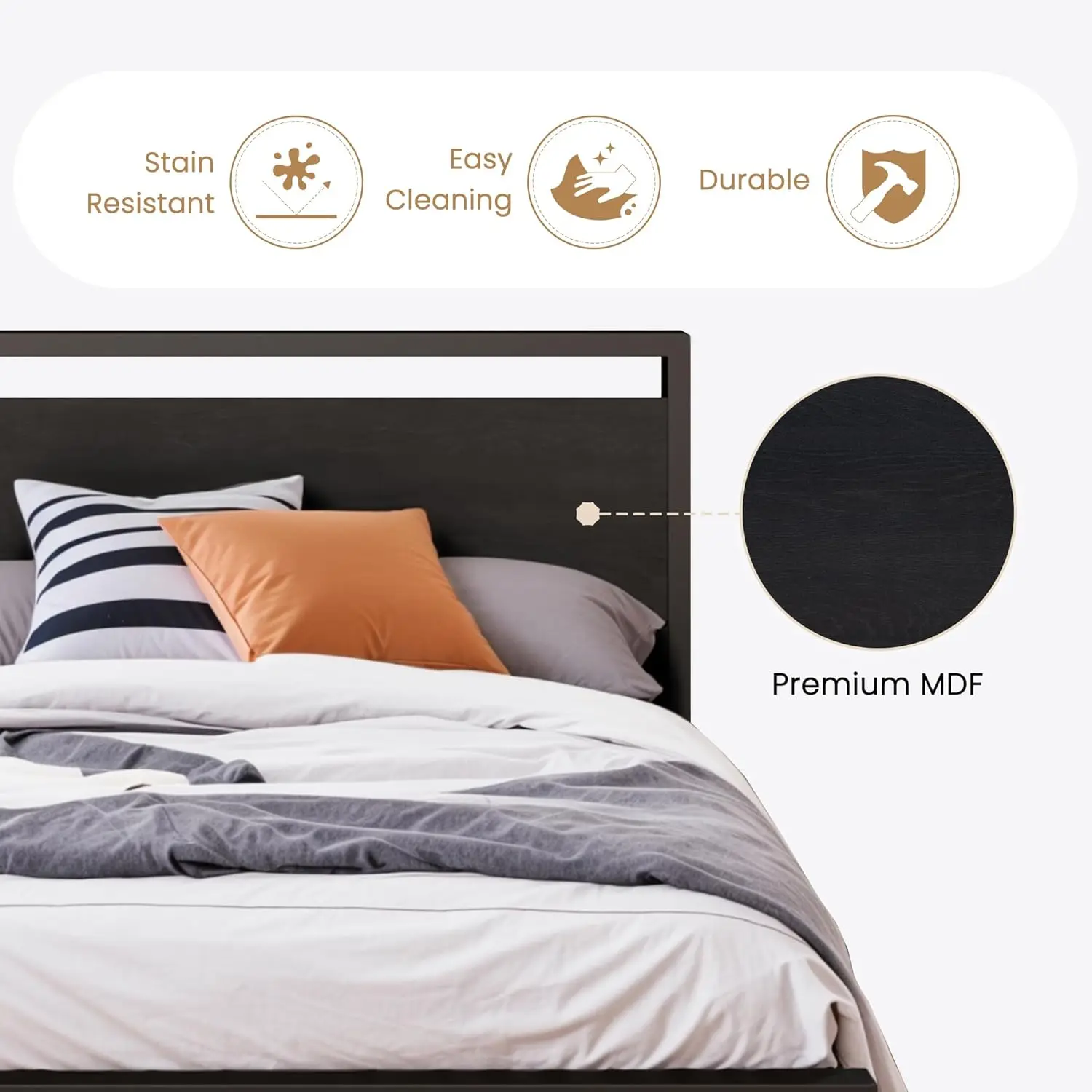 Каркас двуспальной кровати с деревянным изголовьем сверхпрочная металлическая