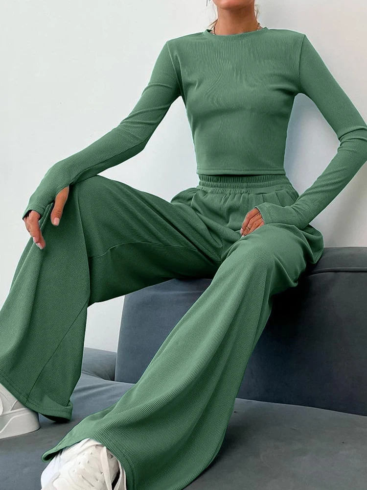 

Linad Knitted Pajamas For Women 2 Piece Sets O Neck Long Sleeve Sleepwear Female Casual Trouser Suits 2023 Autumn Nightwear