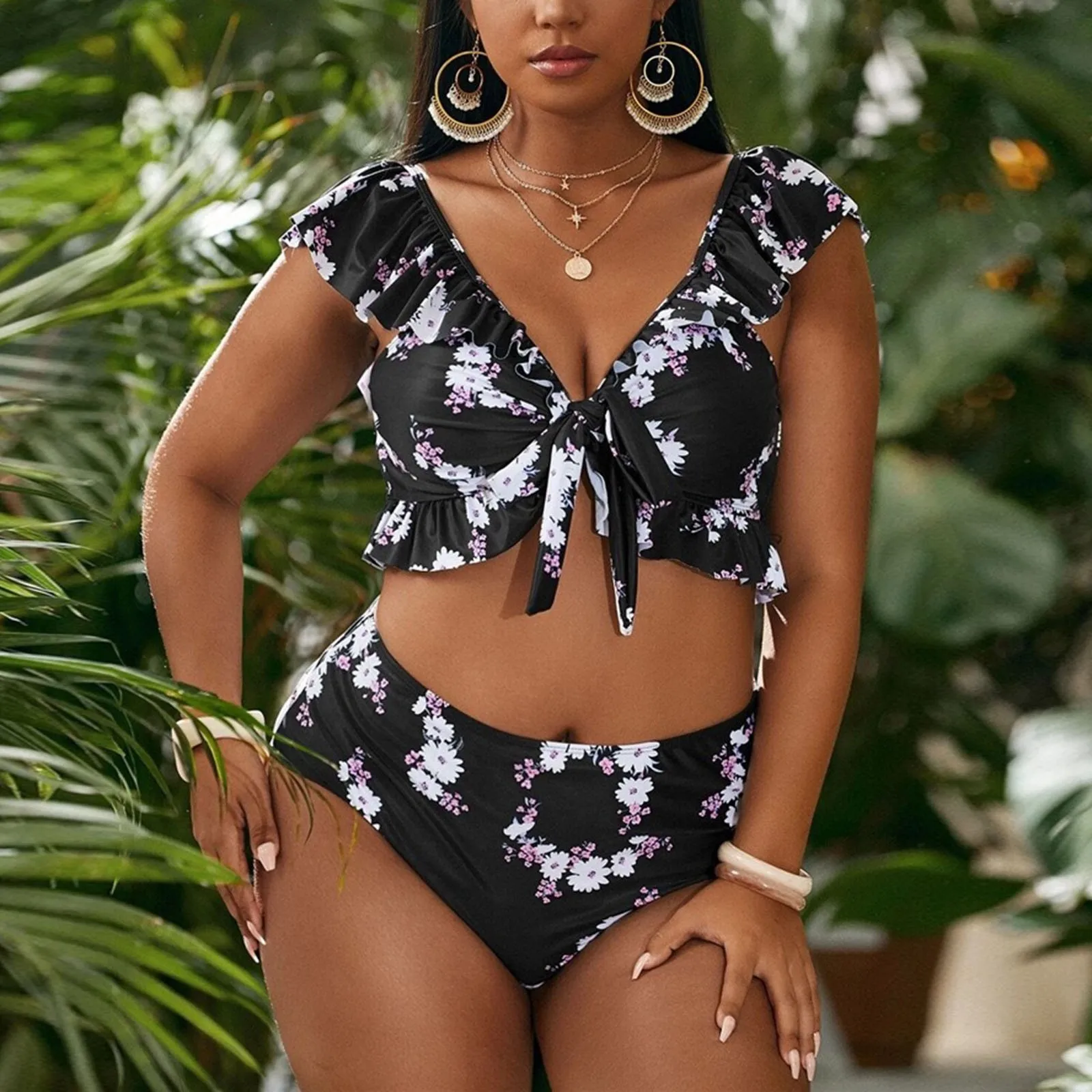 

Women's Guard Pants Two Bathing Printed Suit Women's Size Ruffle Pieces Swimmwear Swimsuit Short Sleeve Swimsuit Women 2 Piece