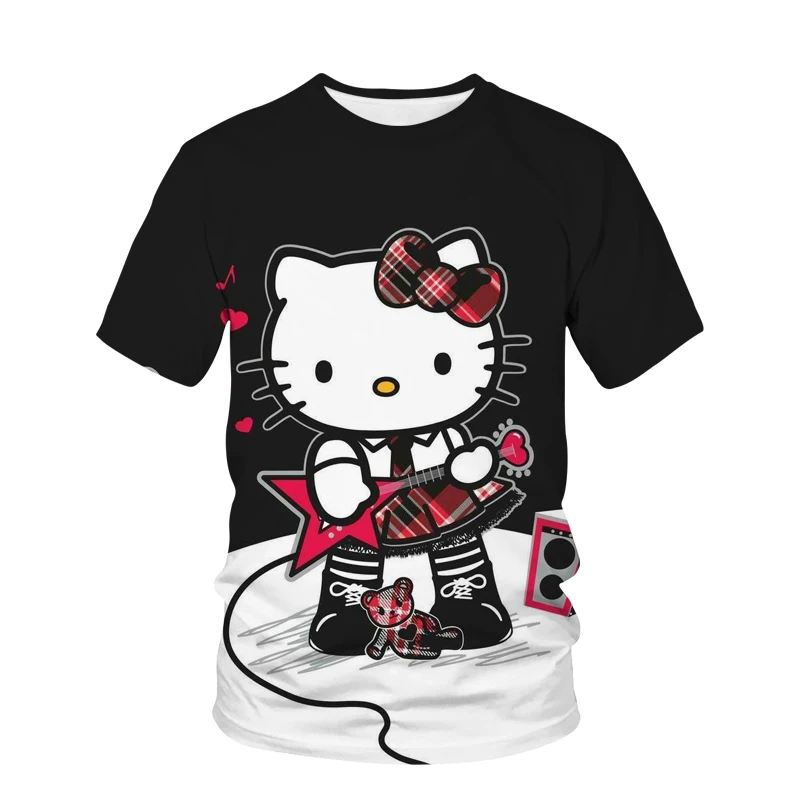 

Summer 3D Hello Kitty T-shirt Children's Clothing Girl Cartoon Clothing Kawaii T-shirt Women's Street Wear Y2k T-shirt